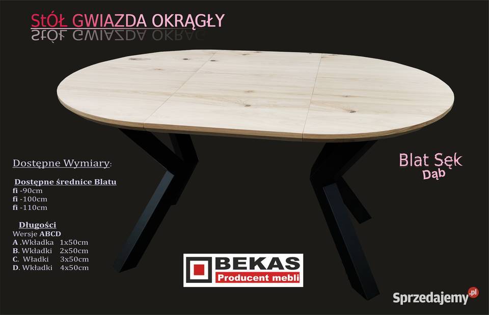 Stół Okrągły Dąb Sękaty Noga Metalowa Gwiazda Meble Włocławek