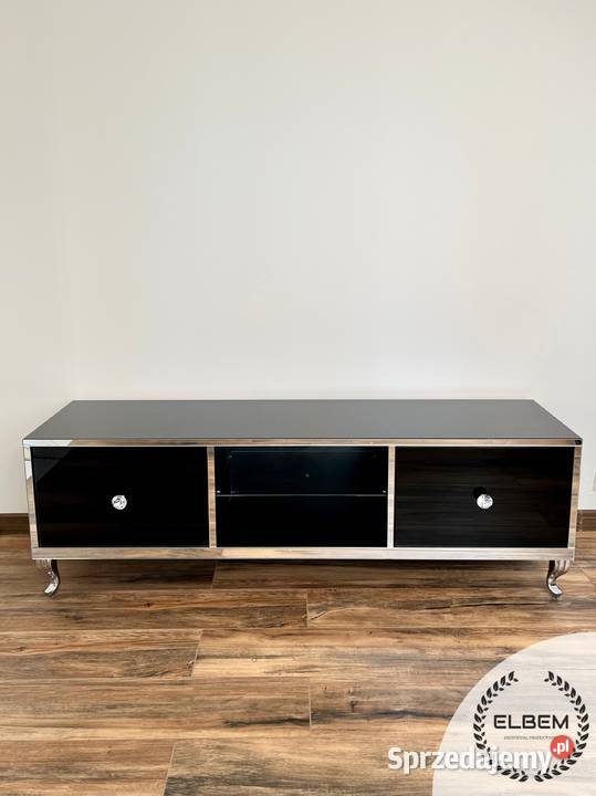 Szafka RTV szklana czarna lustrzane ramki