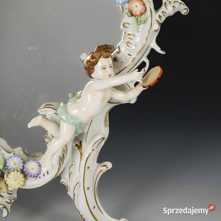 Porcelanowe lustro rokokowe z puttami II poł XX wielkopolskie Poznań sprzedam