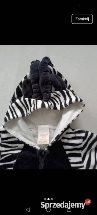 Piżama jednoczęściowa pajacyk niemowlęcy zebra biały Krosno