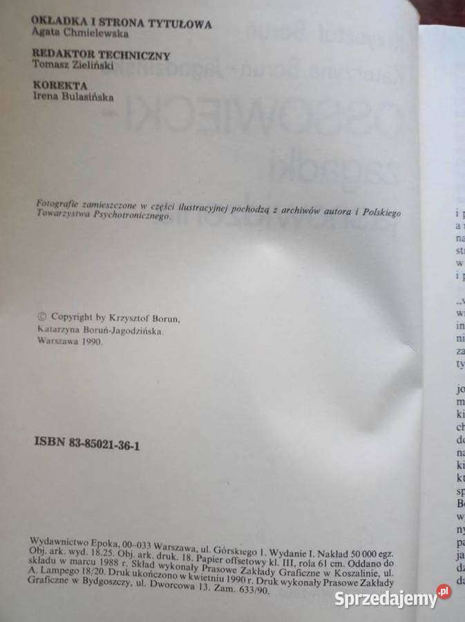 Ossowiecki Zagadki jasnowidzenia Krzysztof Boruń Rok wydania 1990