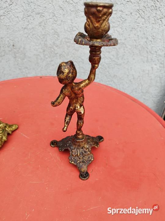 Świecznik cherubinek mosiądz PRL