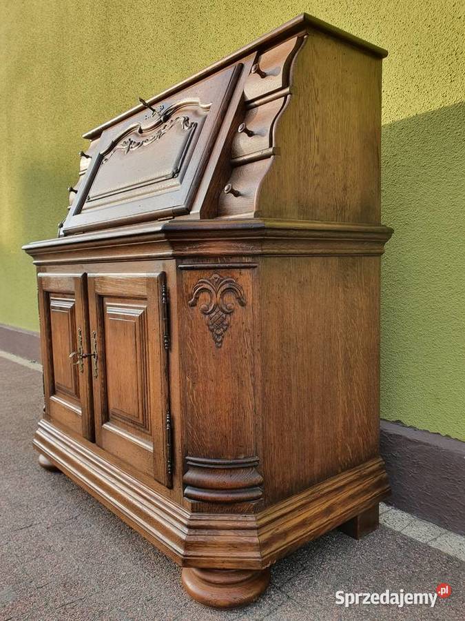 Drewniany Sekretarzyk Biurko Dąb Lite Drewno 53cm Biurka Szymanowice