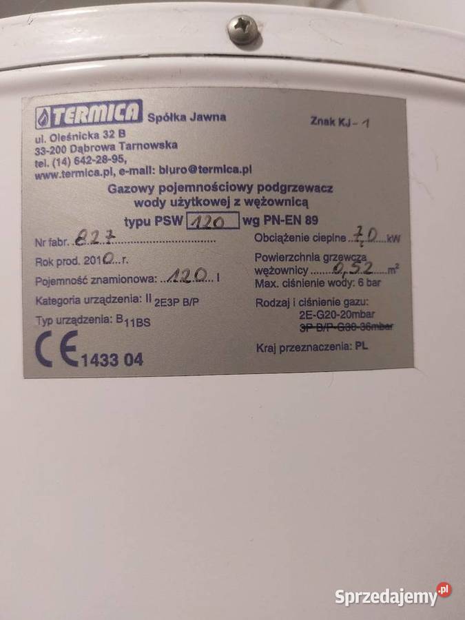bojler gazowy nierdzewny z wężownicą TERMICA Jasło