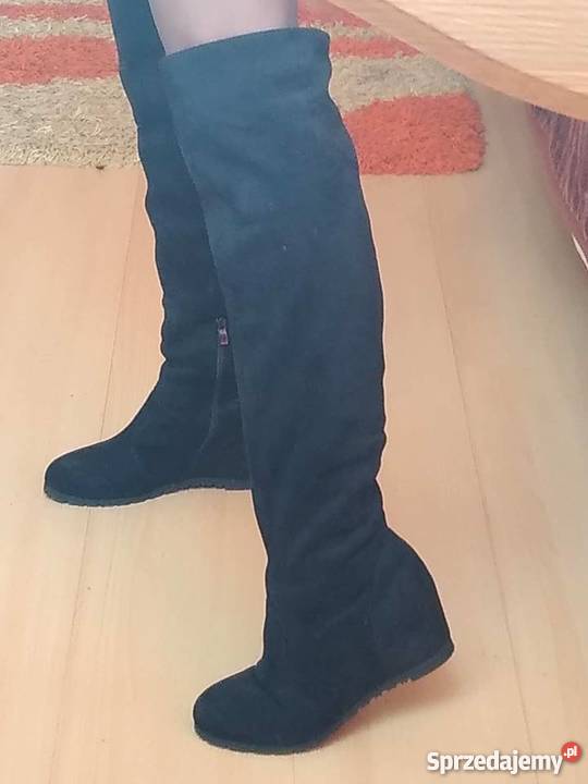 Wysokie kozaki kolano na koturnie 37 Rozmiar 37 Kozaki Mielec