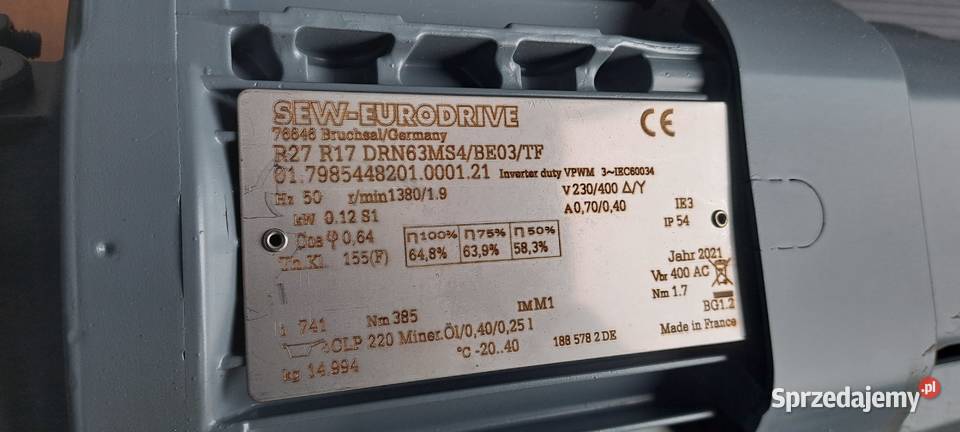 Motoreduktor SEW 012kw 19 obrmin R27 małopolskie Myślenice sprzedam