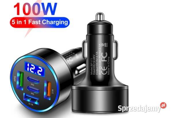 Ladowarka samochodowa 100W 5 port USB usb typ C Wrocław