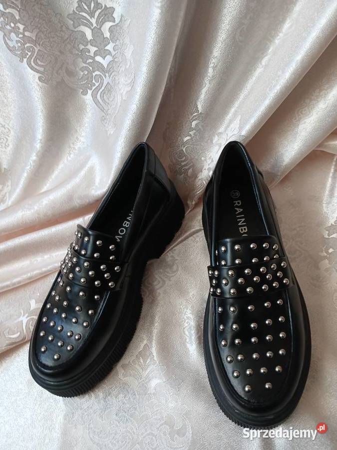 Czarne loafersy półbuty RAINBOW bonprix 39