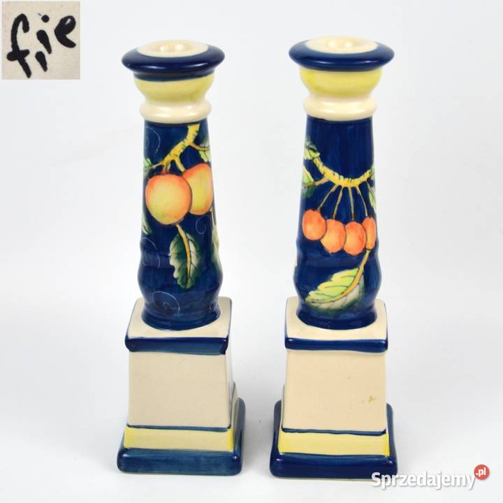 Komplet 2 ceramiczne świeczniki w żywej mazowieckie