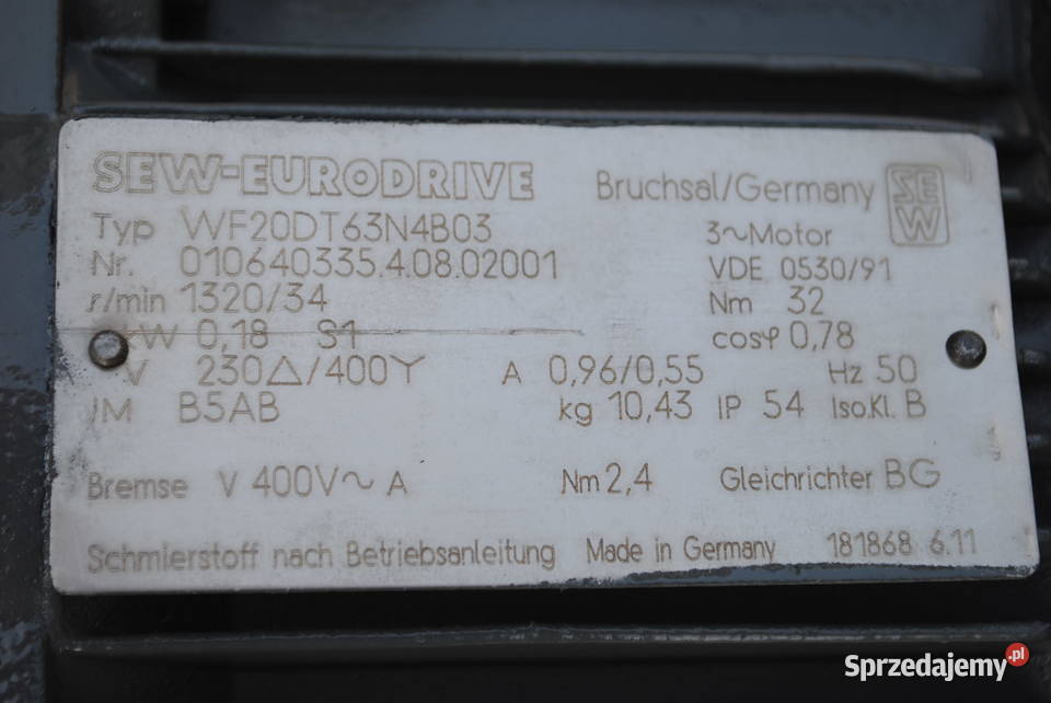 Motoreduktor kątowy 018kw 34obrmin z hamulcem Pozostałe lubuskie Kargowa