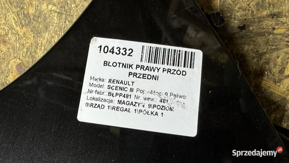 Renault scenic iii 3 maska blotnik prawy przed