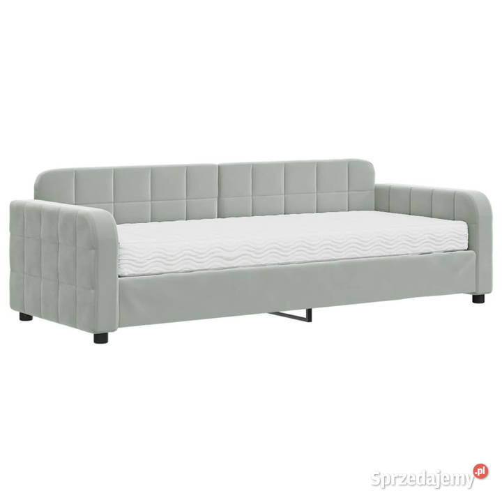Sofa z materacem do spania jasnoszara aksamit 91cm