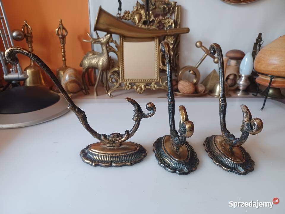 Trzy piękne duże mosiężne wieszaki wielkopolskie Poznań