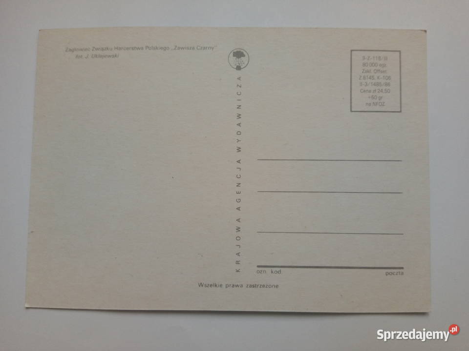Pocztówka Żaglowiec ZHP Zawisza Czarny 1986r Dąbrowa Górnicza