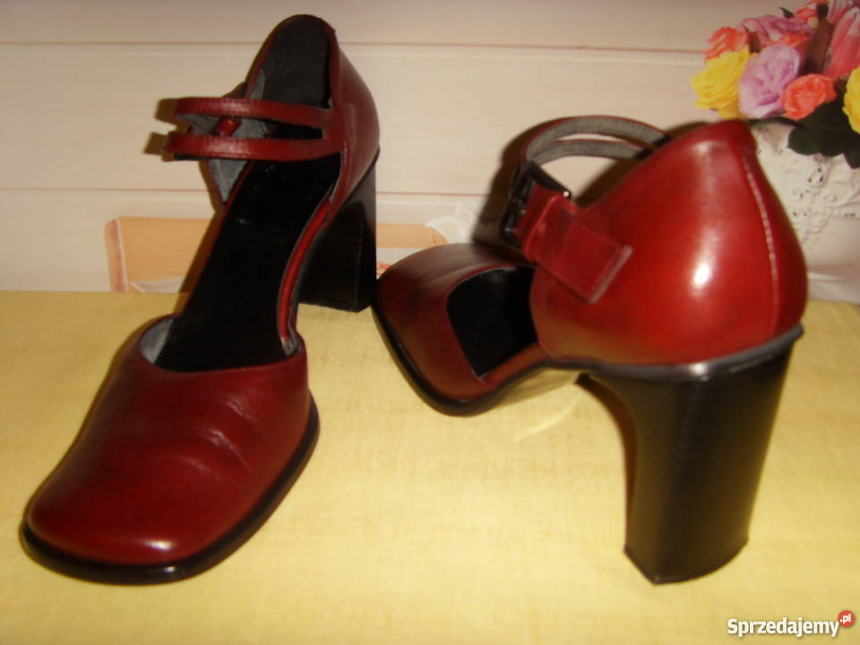 PÓŁBUTY DAMSKIE SKÓRZANE BORDOWE ROZMIAR 40 26.5cm Półbuty dolnośląskie