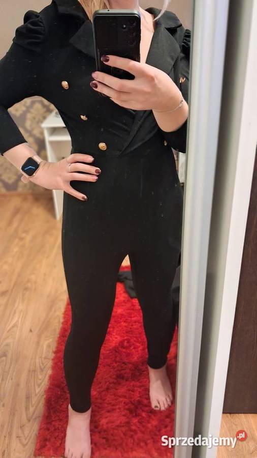 Elegancki Czarny Kombinezon Damski ze Złotymi Poręba Górna sprzedam