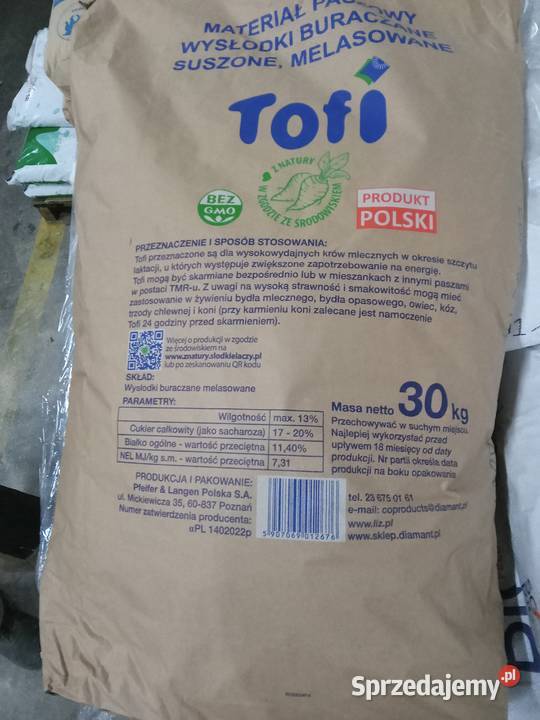 Melasowane Wysłodki Tofi 30 paleta 33 worki 990 Trzemeszno