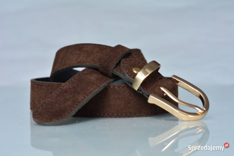 zamszowy skórzany damski pasek czekolada 3cm mazowieckie Nowe Iganie sprzedam