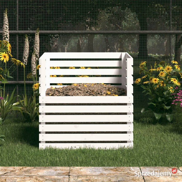 Kompostownik biały 80x80x78 lite drewno sosnowe