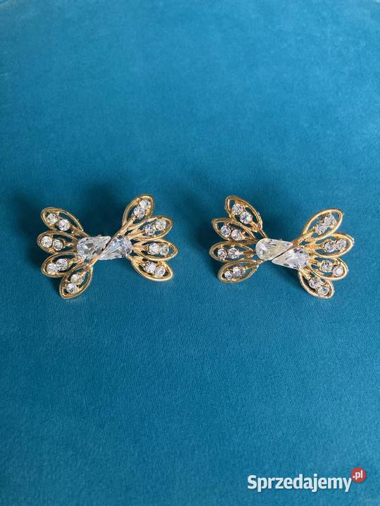 Nowa złota kokardka cyrkonie brylanty klipsy Dla kobiet podkarpackie