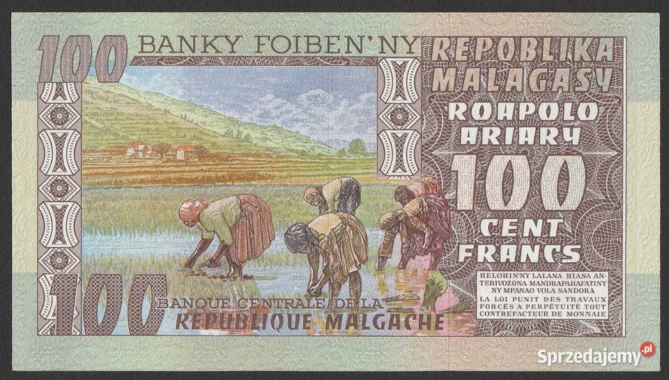 MADAGASKAR 100 FRANKÓW 1974 STAN BANKOWY UNC Łódź