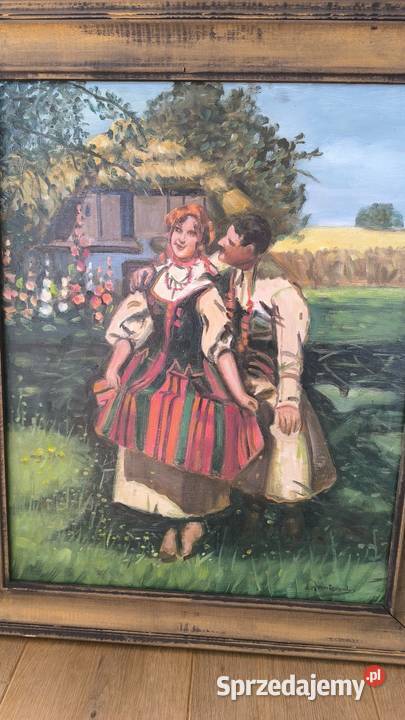 Piękny obraz olejny sygnowany scena rodzajowa łódzkie Łódź