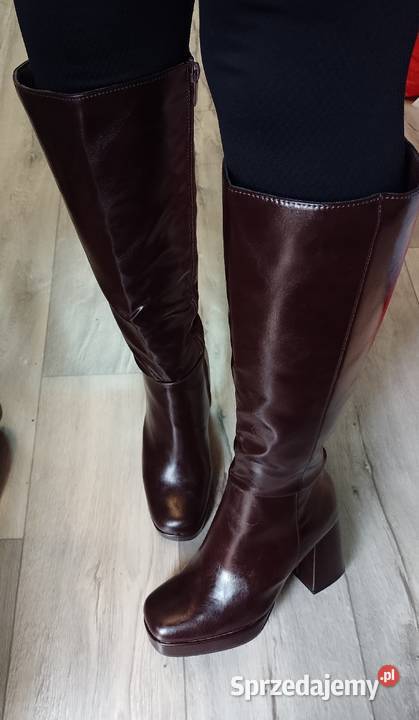 40 Brązowe kozaki wieczorowe na platformie NOWE brązowy/beżowy Kraków