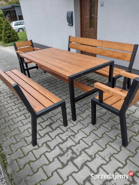Stół ocynk zestaw mebli ogrodowych ławki fotele Tokarnia