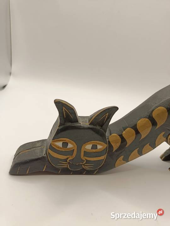 Figurka vintage Kot rzeźba drewno czerń złocenia Zamość sprzedam