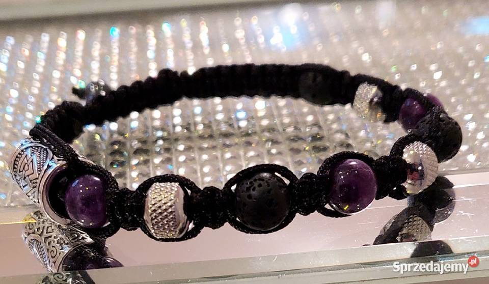 BRANSOLETKA STAL AMETYST LAWA RUNA PUDEŁKO Biżuteria dla Panów śląskie Poraj