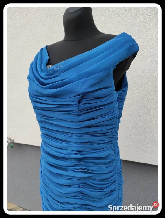 Morska elegancka sukienka suknia 42 XL z Bez wzoru