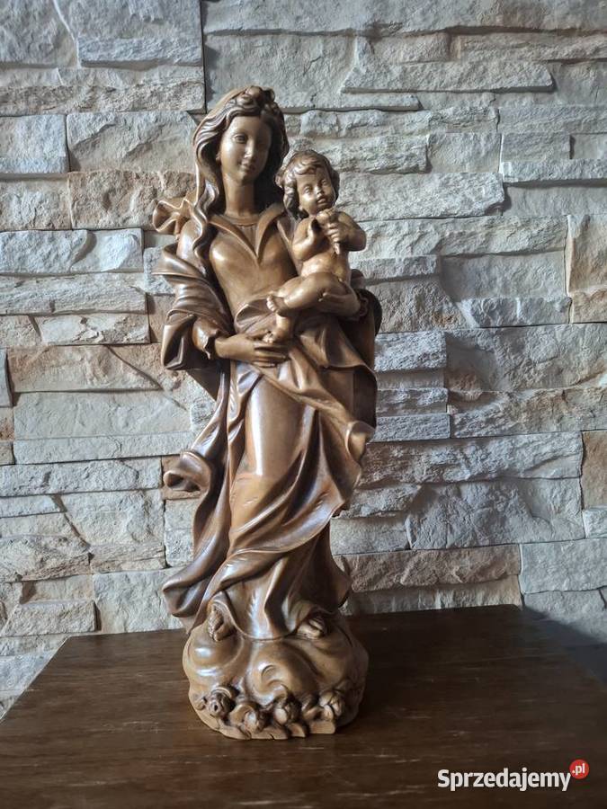 Rzeźba z drewna Matka Boża z Dzieciątkiem Rękodzieło Lubień