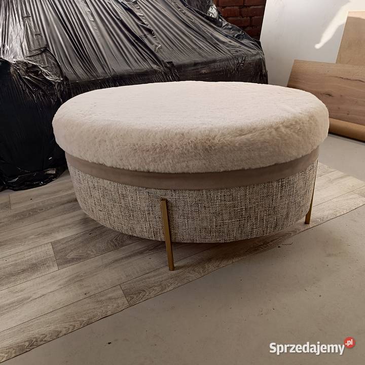 Pufa beż krem futro złote nóżki Komplety wypoczynkowe