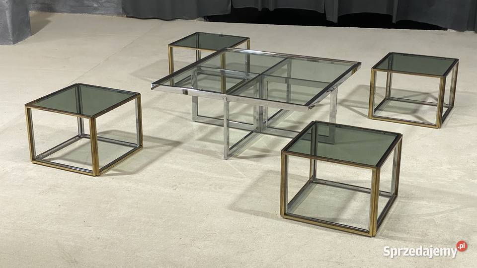 Zestaw stolików kawowych 5w1 mosiądz i szkło zachodniopomorskie Budno sprzedam