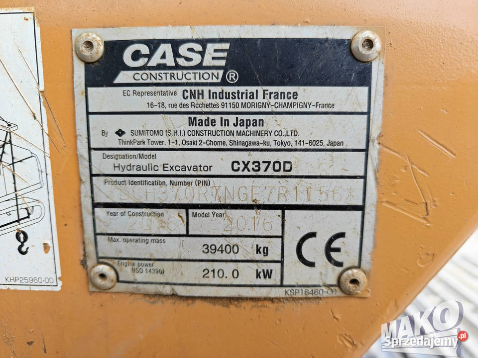 Case CX370D 2016r 10750 mtg CAT Liebherr Hitachi Rok produkcji 2016 Ostrowiec Świętokrzyski sprzedam