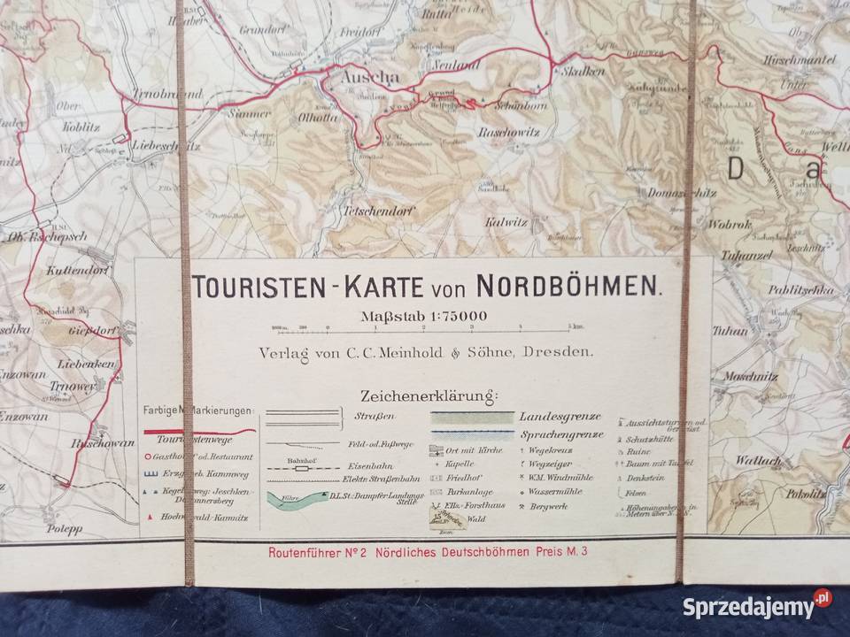 Stara mapa na płótnie Północnych Czech wydanie Świdnica