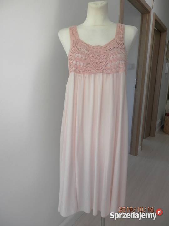Sukienka Pudrowa Ażur Koronka Boho Przewiewna podlaskie Łomża