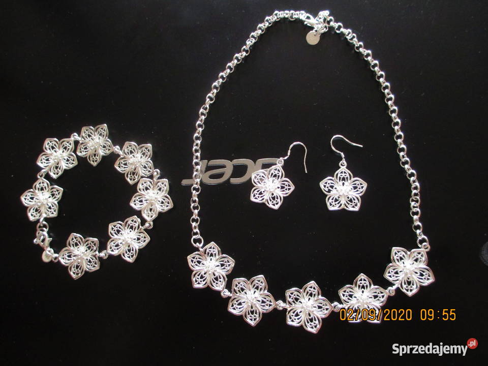 komplet motyw kwiatowy silver sterling 925 Warszawa