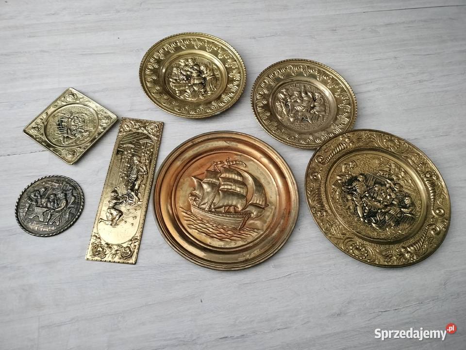 Talerze ozdobne miedziane metalowe miedzioryt Choszczno sprzedam