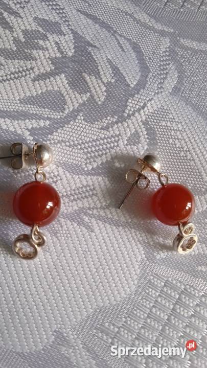 KOLCZYKI POSREBRZANE Z BURSZTYNOWYM KAMIENIEM posrebrzane Piła