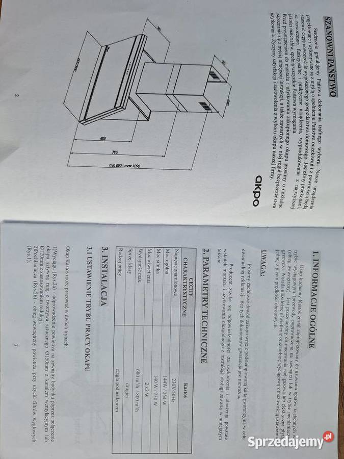 Sprzedam okap kuchenny firmy Akpo kominowy Okapy