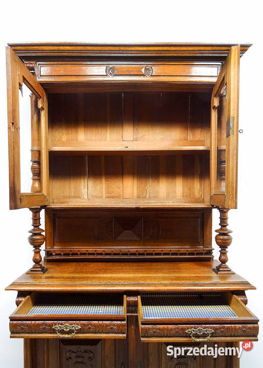 ANTYK Wysoki KREDENS drewniany Kredens DĘBOWY 1 Kalisz