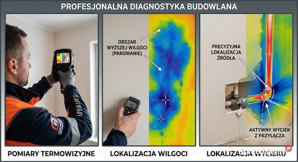 Wykrycie wilgoci kamera termowizyjną Oborniki Wrocław
