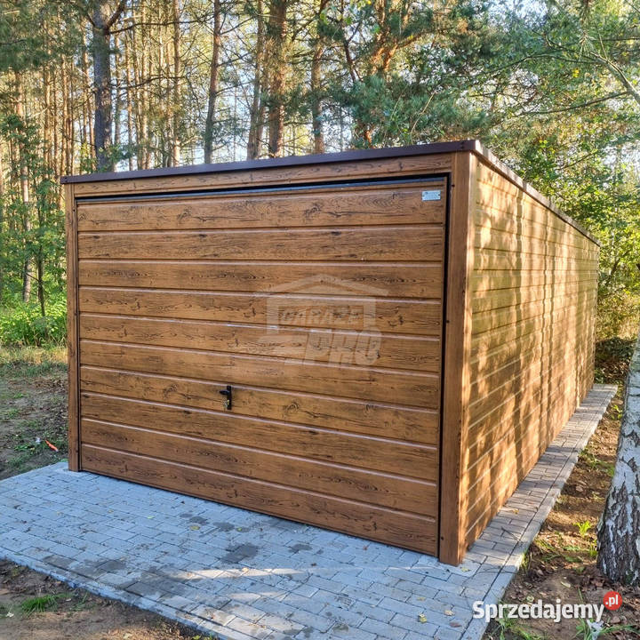 Garaż blaszany 3x6m brama jasny orzech Opole