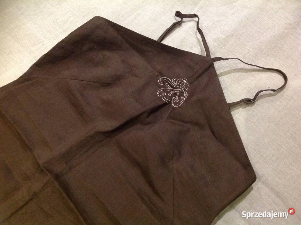 Lniana Brązowa Sukienka LOVELY S j Nowa
