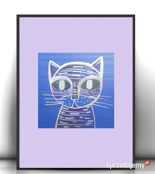 mały obraz z kotem kot rysunek 21x30 kotek Łódź