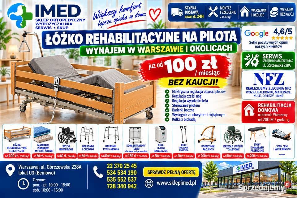 Łóżko Rehabilitacyjne na Pilota Wynajem Warszawa
