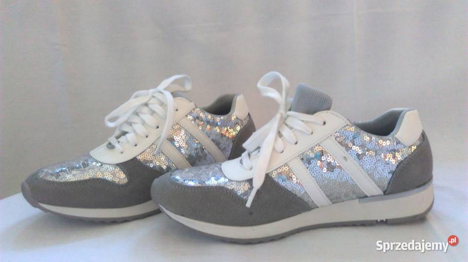Buty srebrne Sportowe eleganckie Damskie r 37538 szary/srebrny podlaskie Białystok sprzedam
