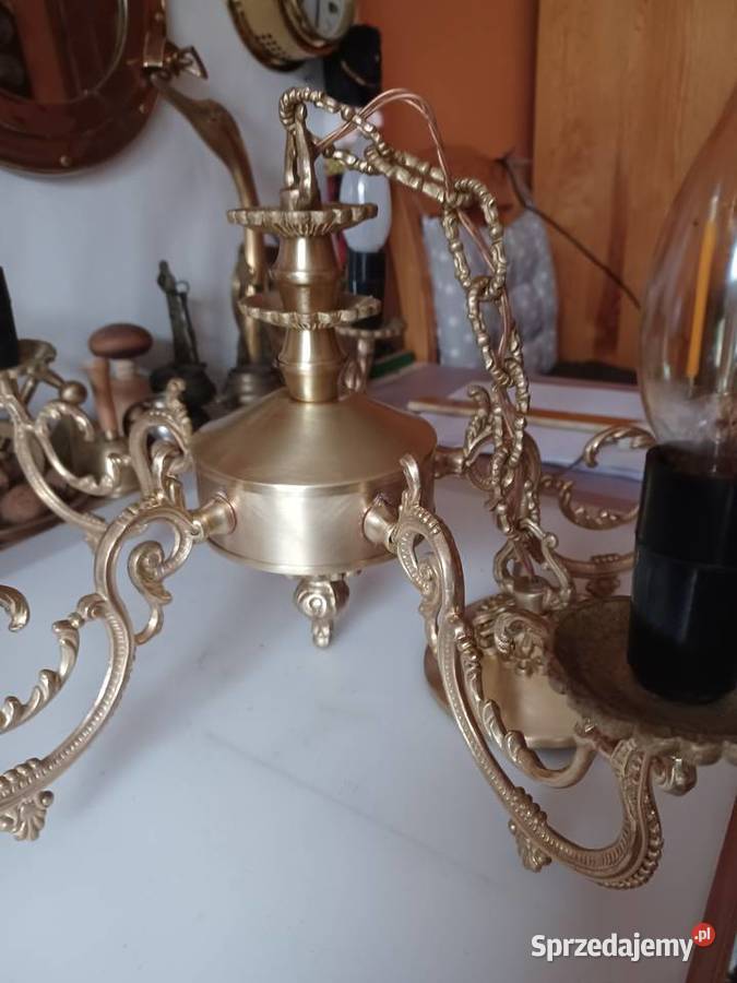Piękny mosiężny żyrandol z czasów PRL Otwock Poznań