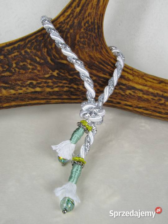 Bransoletka ze sznurka atłas biały srebrny Bransoletki Katowice